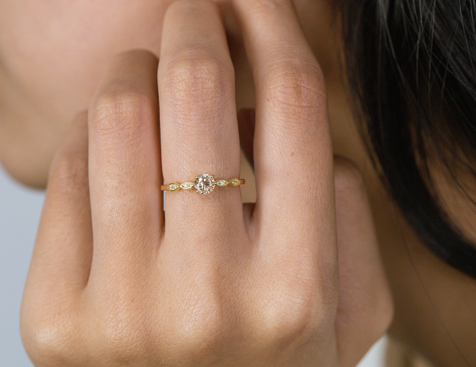 Topaz and Diamond Engagement Ring, November Birthstone, Topaz Ring, 18k Gold Unique Promise Ring, Marquise Ring